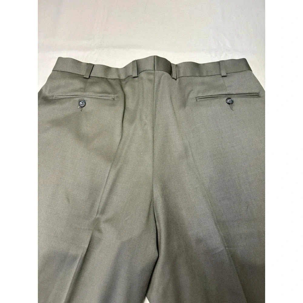 Brooks Brothers 346 Mens Olive Green‎ 100% Wool Pleated Cuffed Dress Pants 36X29